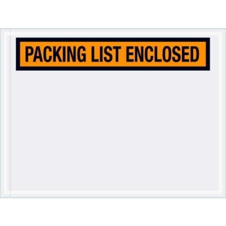THE PACKAGING WHOLESALERS Panel Face Envelopes, "Packing List Enclosed" Print, 6"L x 4-1/2"W, Orange, 1000/Pack ENVPQ2